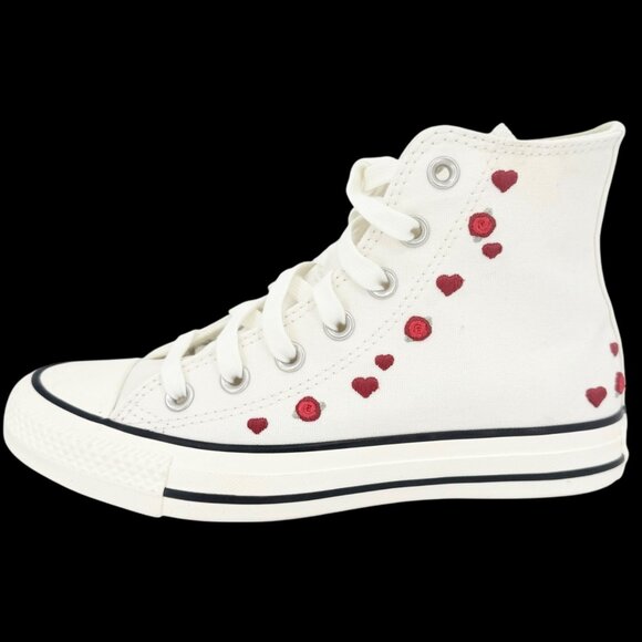 Converse Women's Embroidered White Red Heart/Rose High Top Sneakers Size 6 NWOB - Picture 4 of 11
